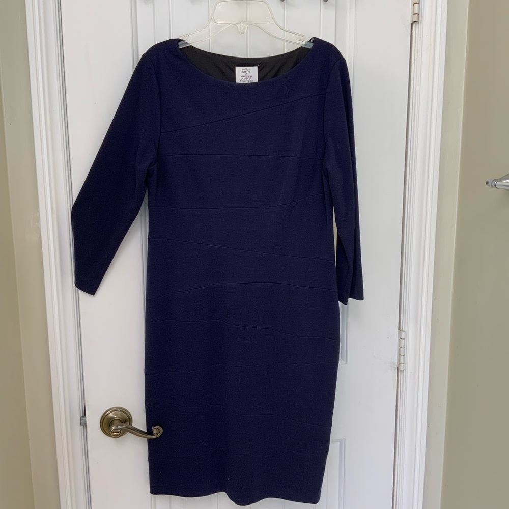 Suzi Chin for Maggy Boutique Dark Blue Long Sleeve Dress